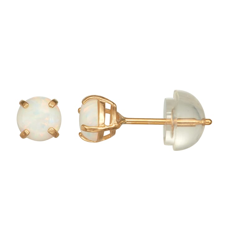 Round Lab Created Opal 14K Yellow Gold Children’s Stud Earrings 0.36ctw