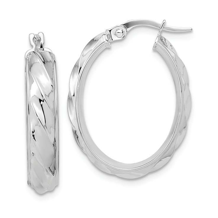 14k Yellow Gold Polished and Twisted 1" Oval Hoop Earrings