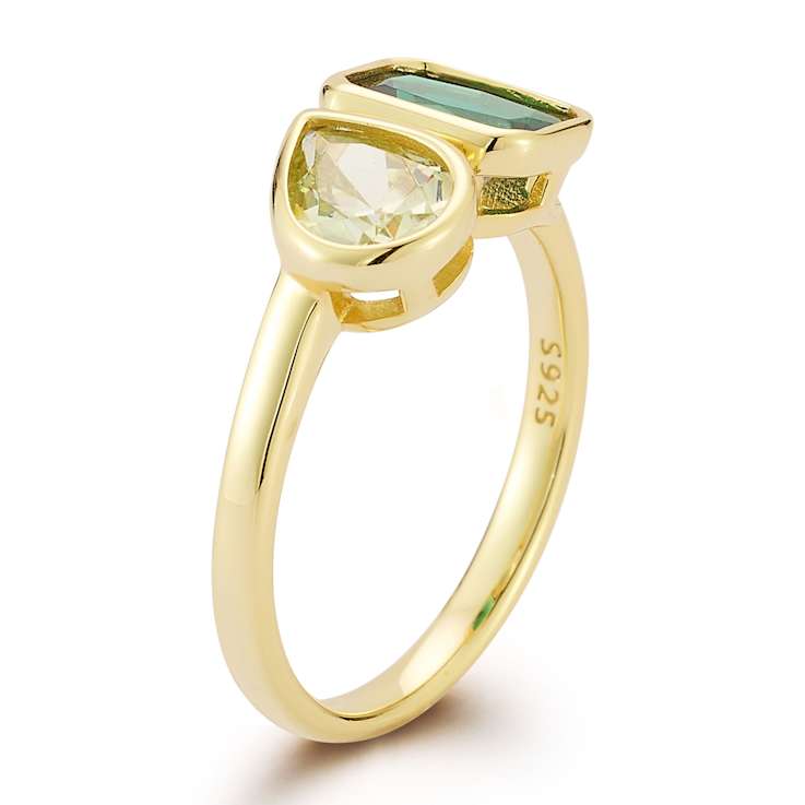 Rachel Zoe Yellow and Green CZ Toi et Moi Ring in 14K Gold Over Sterling Silver