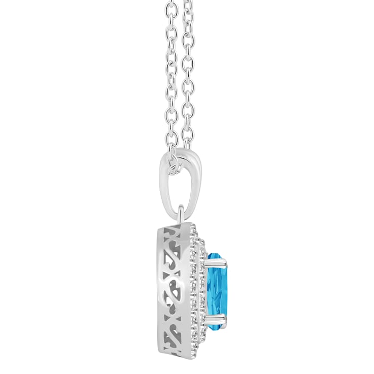 7mm Round Swiss Blue Topaz And White Topaz Rhodium Over Sterling Silver
Double Halo Pendant w/Chain