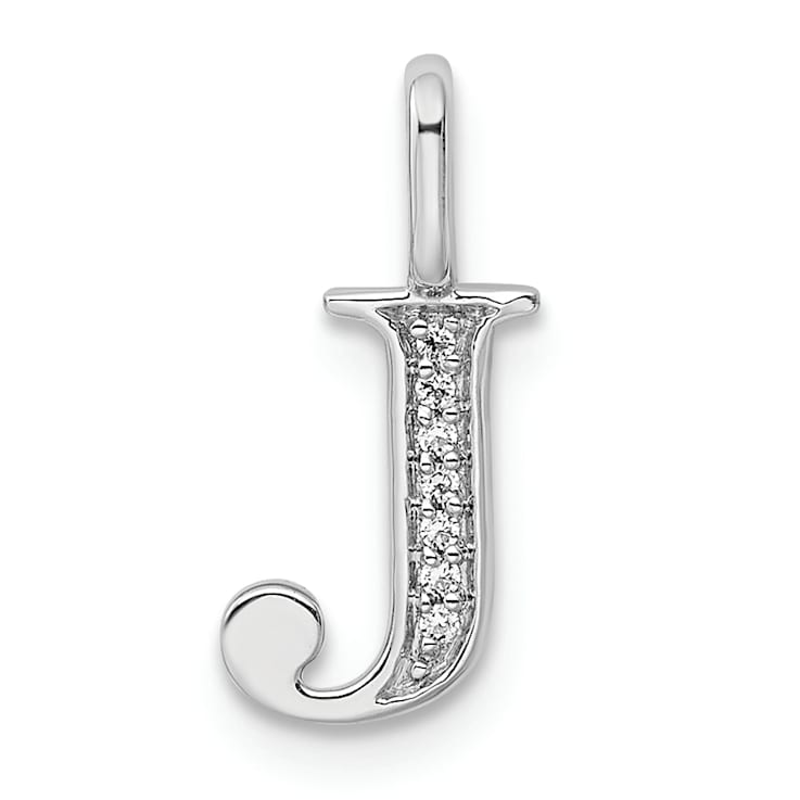14K White Gold Diamond Letter J Initial Pendant