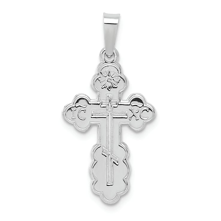 Rhodium Over 14K White Gold Polished Eastern Orthodox Solid Cross Pendant