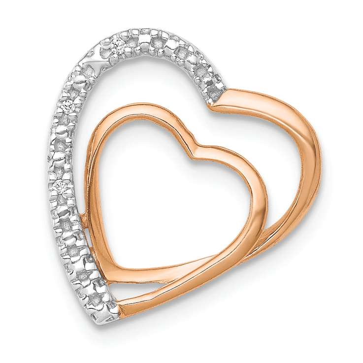 14k Two-tone Gold Diamond Double Heart Chain Slide Pendant