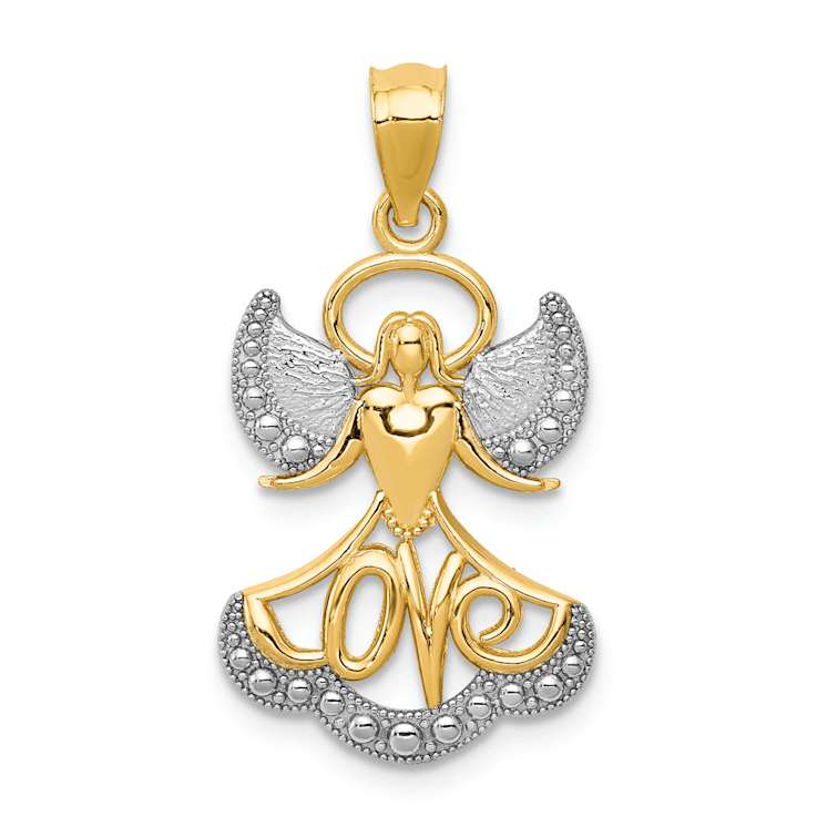 14k Two-tone Gold Textured Love Angel Pendant