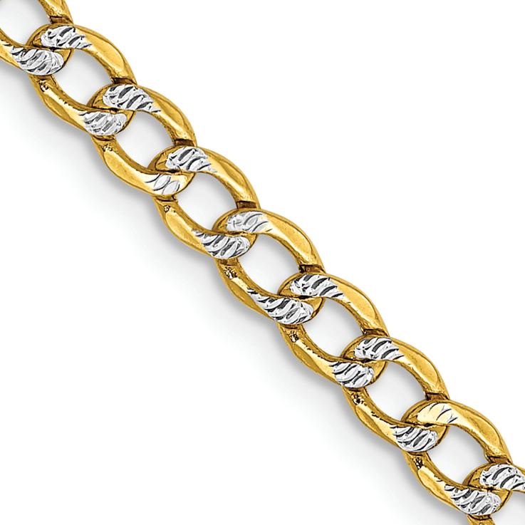 14k Yellow Gold and Rhodium Over 14k Yellow Gold 3.4mm Pave Curb 18 Inch Chain