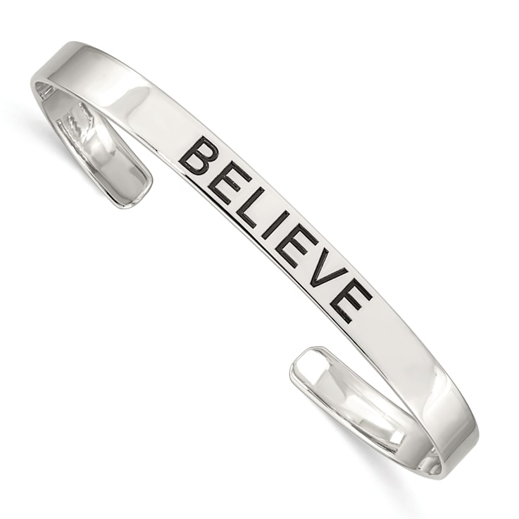 Sterling Silver Believe Antiqued Cuff Bracelet