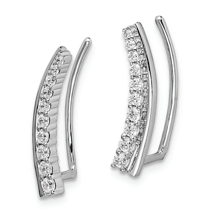 Rhodium Over 14K White Gold Lab Grown Diamond Ear Climber Earrings