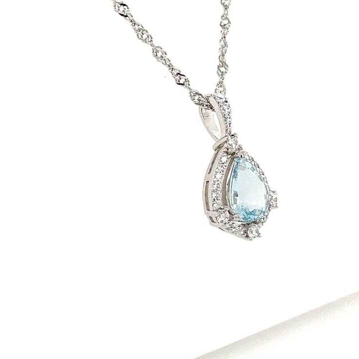 Rhodium Over Sterling Silver 9x7mm Pear Shaped Aquamarine Pendant 2.10ctw