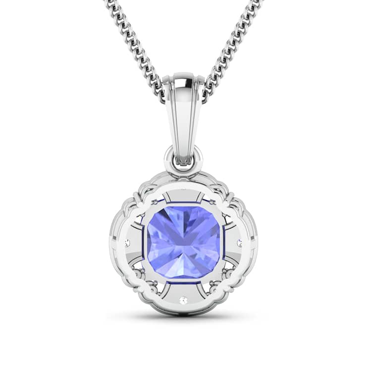 1.99ctw 14K White Gold Tanzanite and White Diamond Pendant with 18 inch
Cable Chain