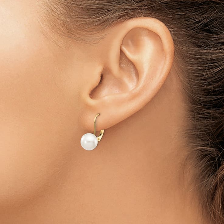 14K Yellow Gold 8-9mm White Round Saltwater Akoya Cultured Pearl
Leverback Earrings