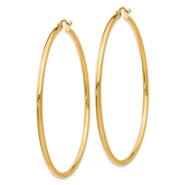14k Yellow Gold 2 3/16" Polished Tube Hoop Earrings