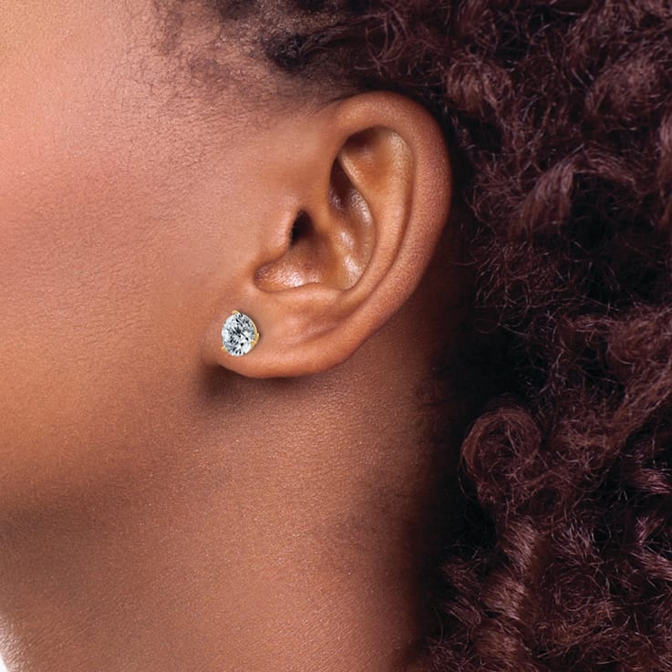 14K Yellow Gold 3ct. 7.5mm Round J-K Color Moissanite Earrings