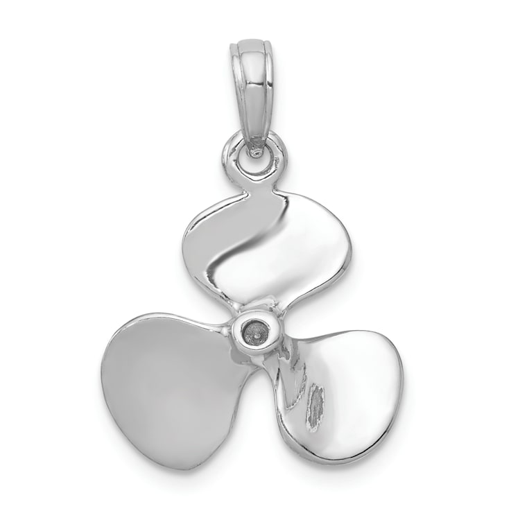 Rhodium Over 14k White Gold 3D Polished Propeller Pendant