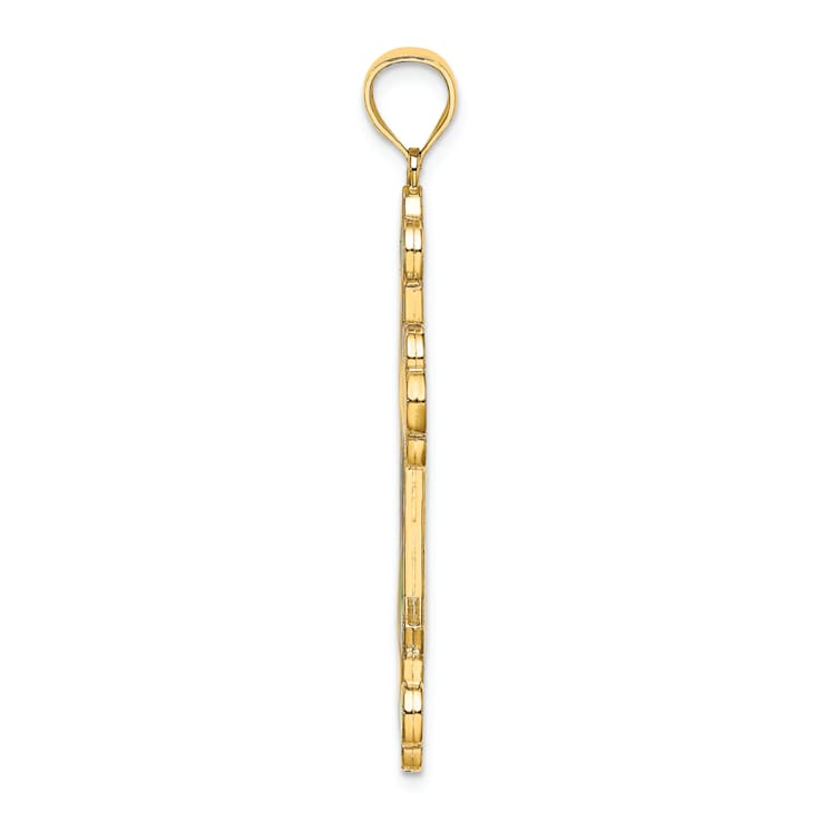 14k Yellow Gold Multi Color Enameled Cross Charm