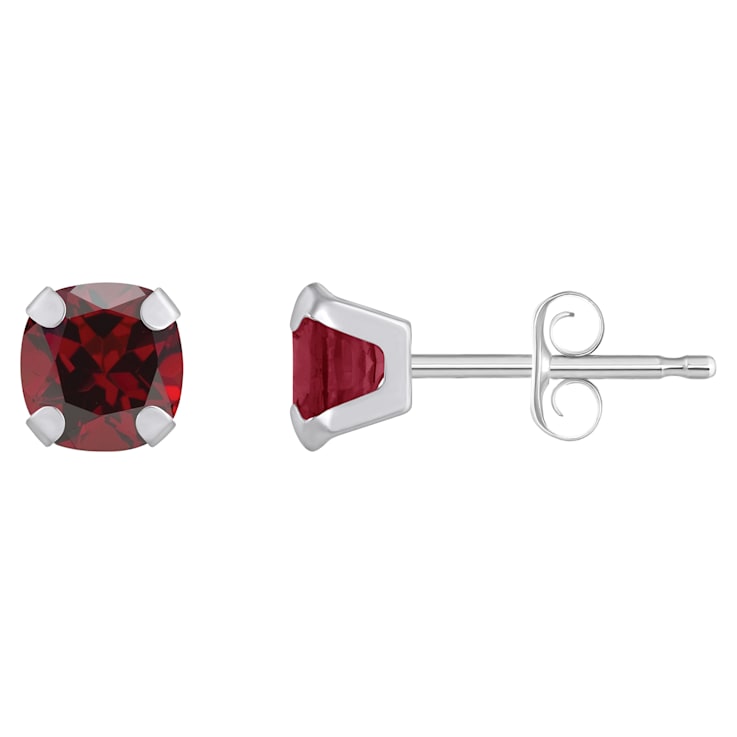 5mm Cushion Garnet Rhodium Over 10k White Gold Stud Earrings