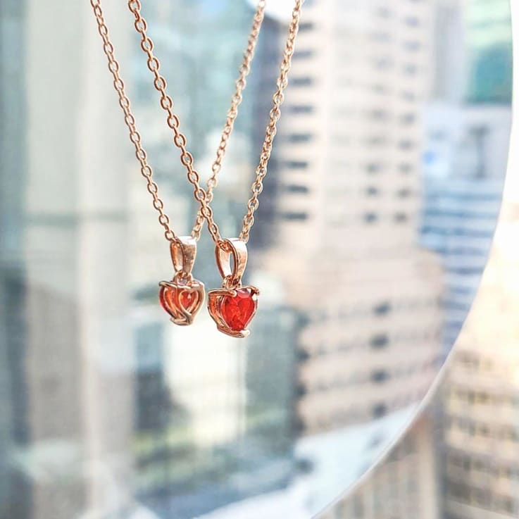 Garnet 14K Rose Gold Over Sterling Silver Heart Shape Pendant With Chain