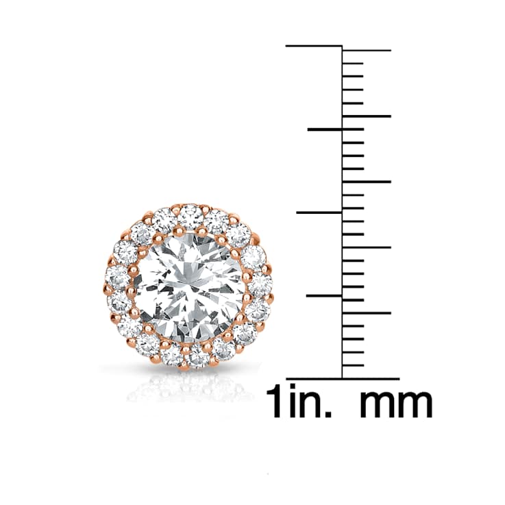 CZ Halo Stud Earrings In 18K Rose Gold Over Sterling Silver