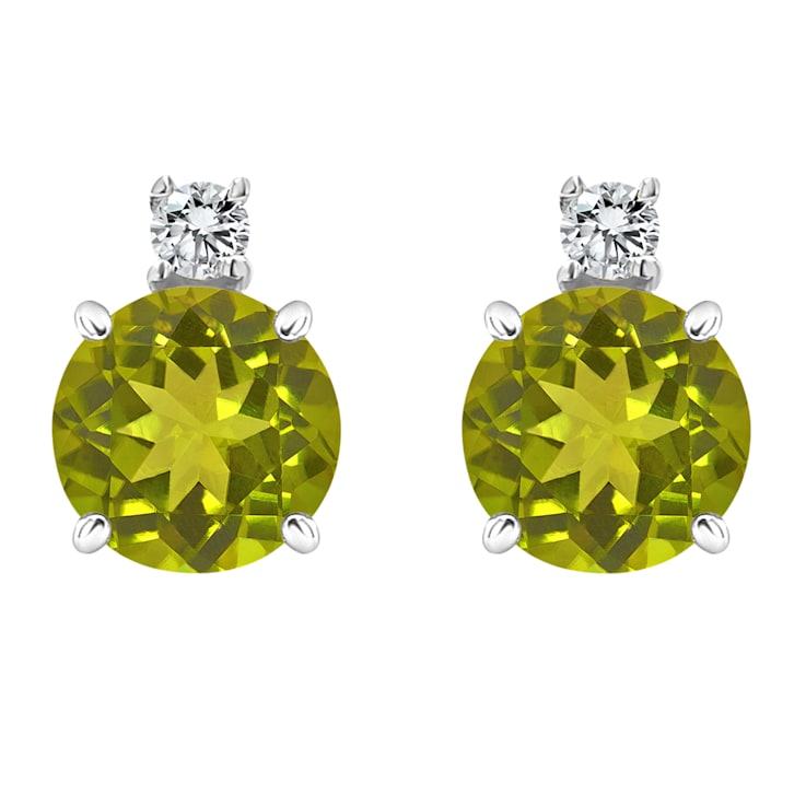 5mm Round Peridot with Diamond Accents 14k White Gold Stud Earrings
