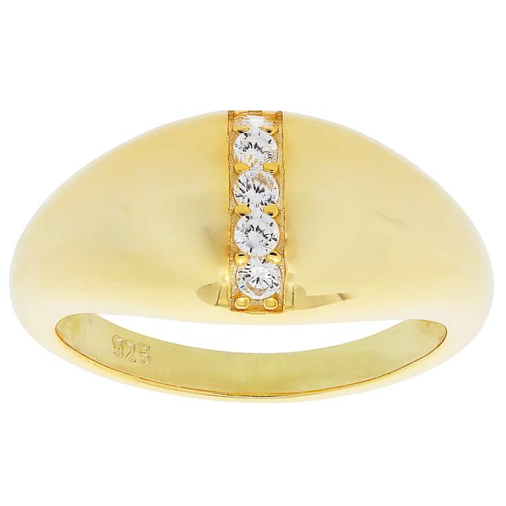 Small Dome Band Ring With CZ In 18K Gold Over Sterling Silver