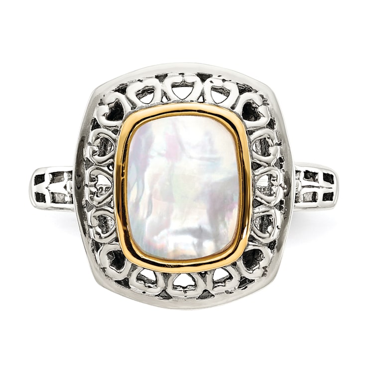Sterling Silver with 14K Accent Antiqued Mother Of Pearl Ring