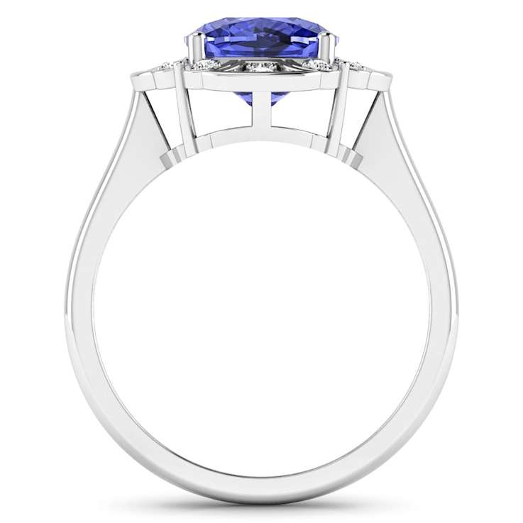 Violet Tanzanite and White Diamond 14K White Gold Halo Ring 2.08 ctw