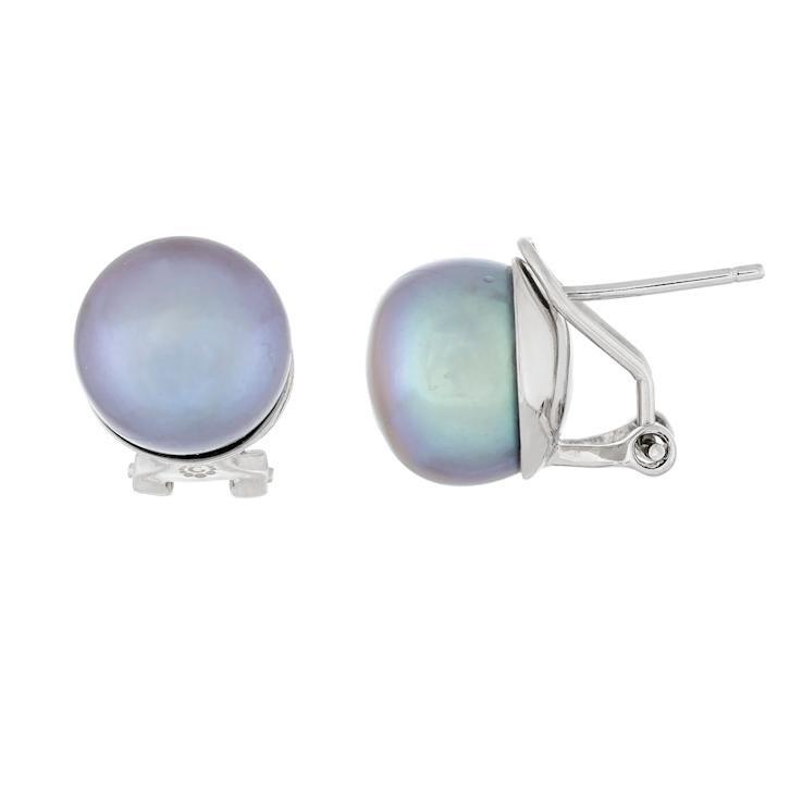11-12mm Grey Cultured Freshwater Pearl Rhodium Over Sterling Silver Earrings