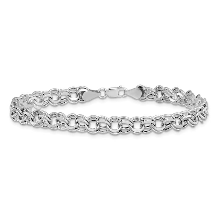 Rhodium Over 14k White Gold 5.5mm Double Link Charm Bracelet