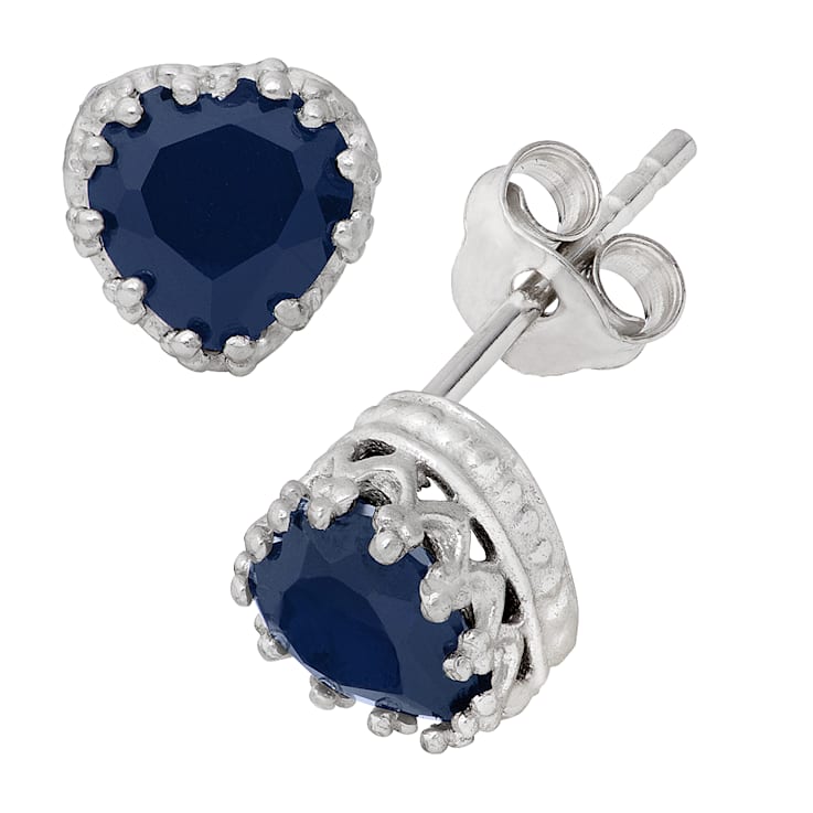 Lab Created Blue Sapphire Sterling Silver Heart Earrings 2.00ctw