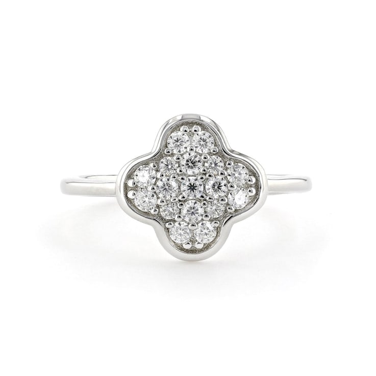 Moissanite Rhodium Over Sterling Silver 4-Leaf Clover Cluster Ring
