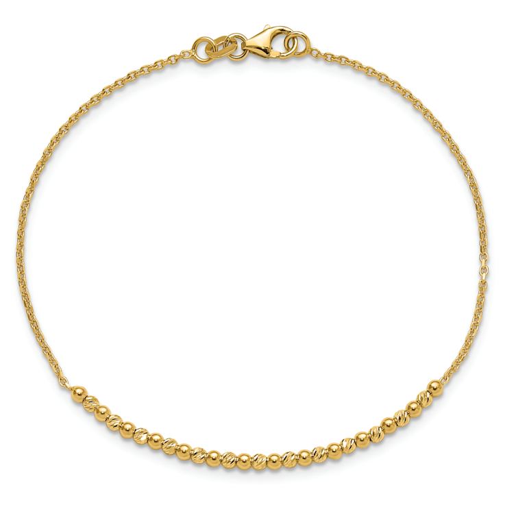 10k Yellow Gold 2mm Diamond-Cut Beaded Link Bracelet