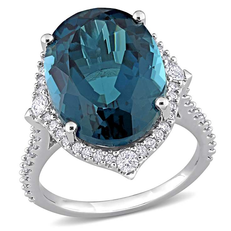 White Sapphire, London Blue Topaz and Diamond 14K White Gold Ring 12.63ctw