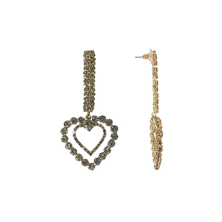 Off Park® Collection, Gold Crystal Double Heart Drop Earring