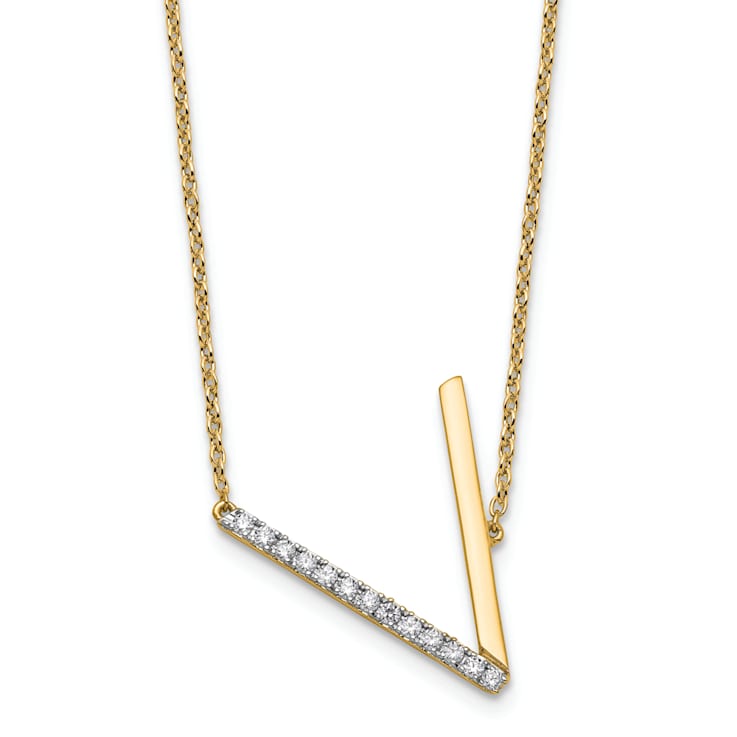 14k Yellow Gold and Rhodium Over 14k Yellow Gold Sideways Diamond
Initial V Pendant 18 Inch Necklace
