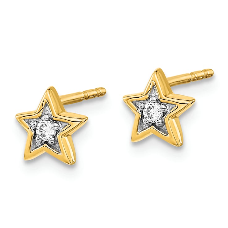 14k Yellow Gold and Rhodium Over 14k Yellow Gold 6mm Diamond Star Stud Earrings
