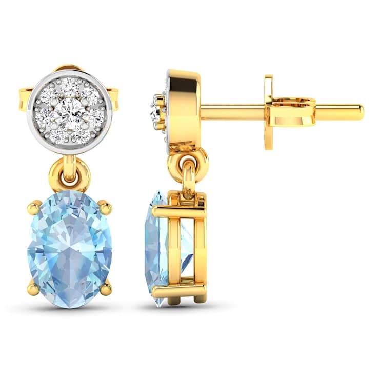 1.02ctw 14K Yellow Gold Aquamarine and White Diamond Halo Earrings