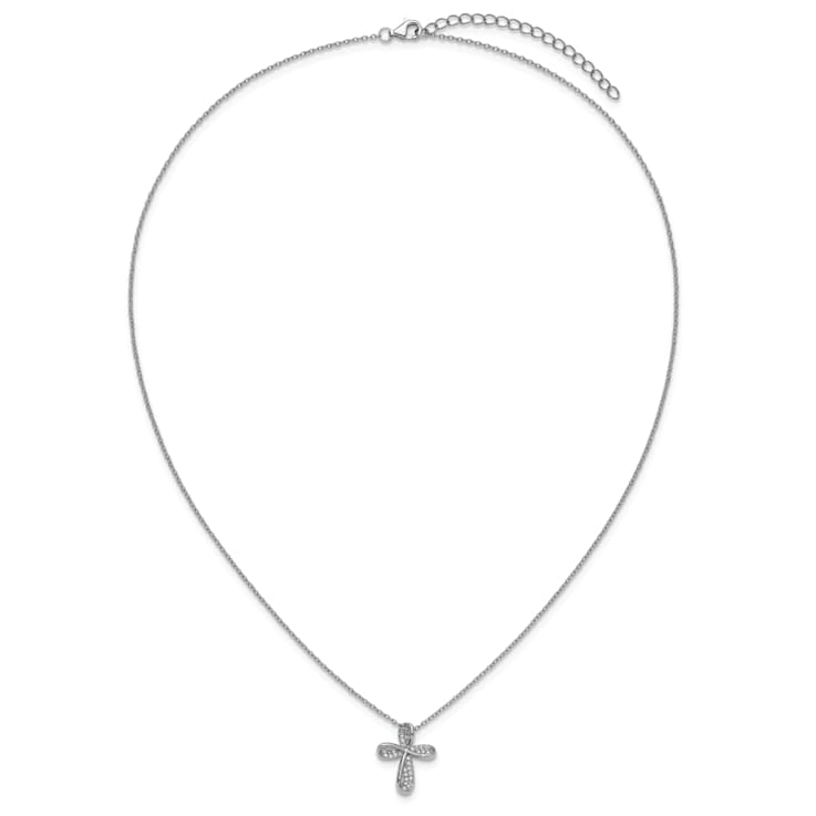 Rhodium Over Sterling Silver Polished Cubic Zirconia Cross with 2 Inch
Extension Necklace