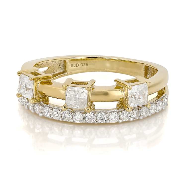 Moissanite Multi-Row Band Ring In 14K Gold Over Sterling Silver 0.86ctw
Diamond Equivalent Weight