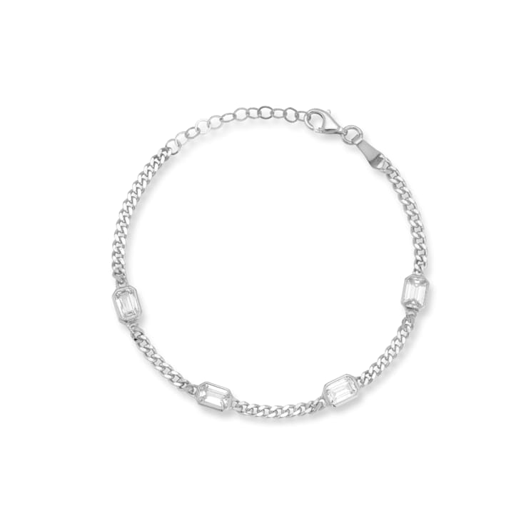 Sterling Statements Rhodium Over Sterling Silver Emerald CZ Station Bracelet