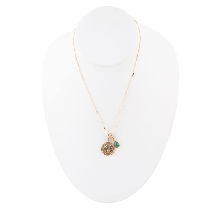 Barse Malachite Taurus Charm Necklace In Bronze
