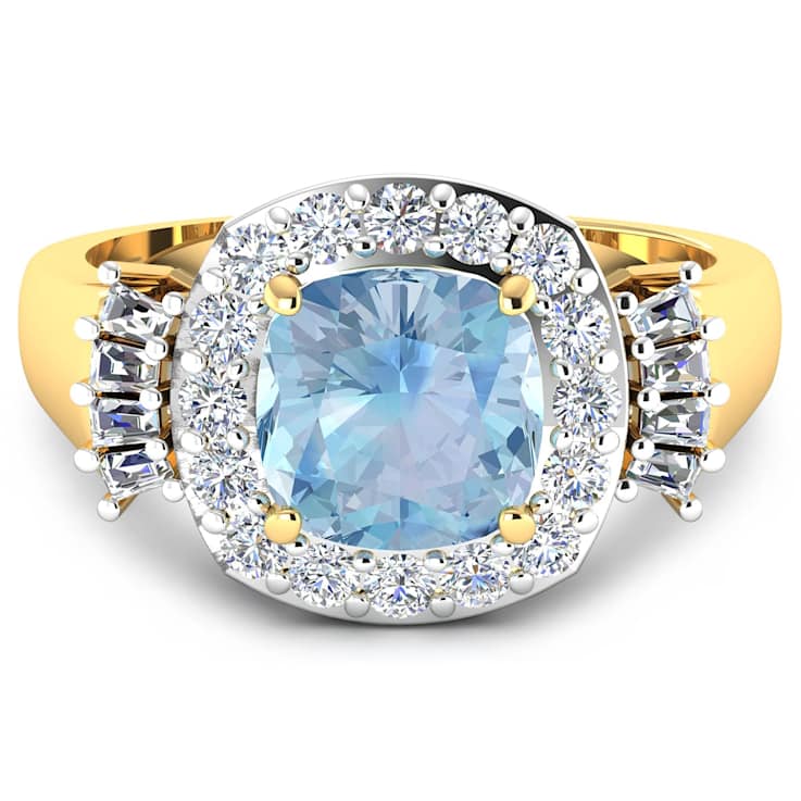 2.21ctw Blue Aquamarine and Diamond 14K Yellow Gold Halo Ring
