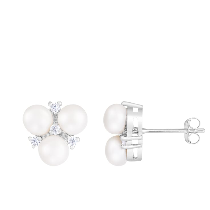 5-6mm White Cultured Freshwater Pearl and Cubic Zirconia Rhodium Over
Sterling Silver Earrings