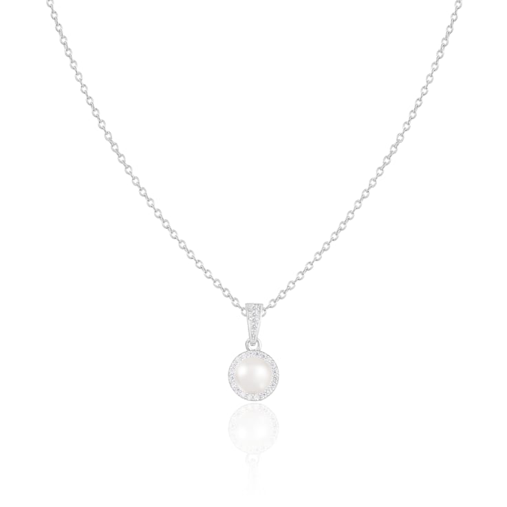 6-6½mm Cultured Freshwater Pearl and Cubic Zirconia Rhodium Over
Sterling Silver Pendant