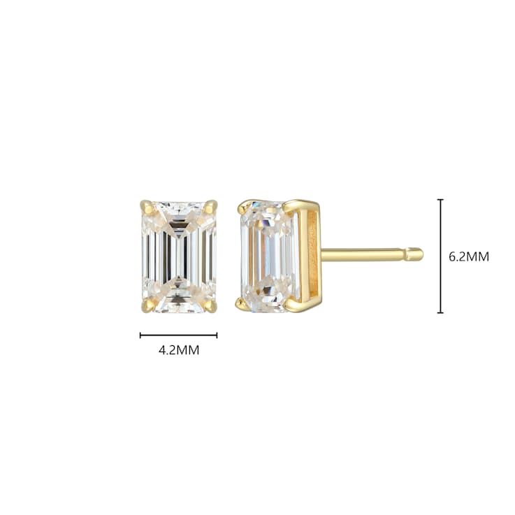 Emerald Cut Moissanite 14k Yellow Gold Over Silver Stud Earrings 1.16ctw DEW