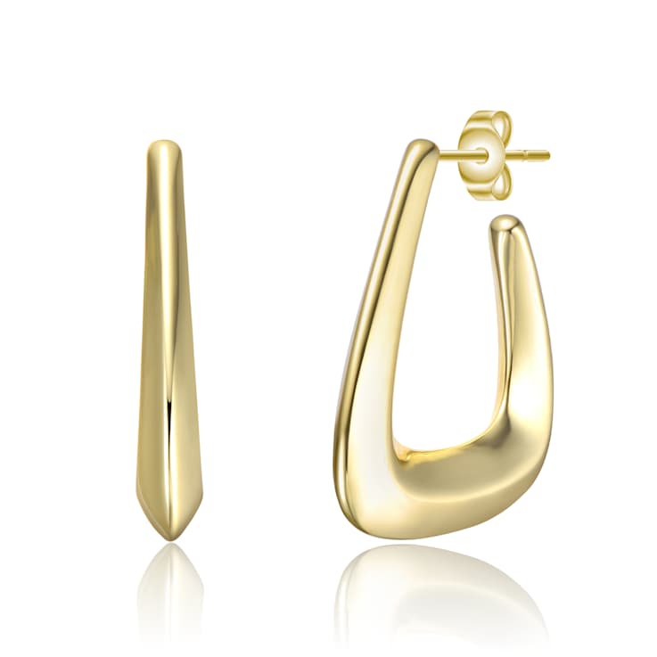Irregular Box-Shaped Hoop Earrings In 14K Gold Over Brass