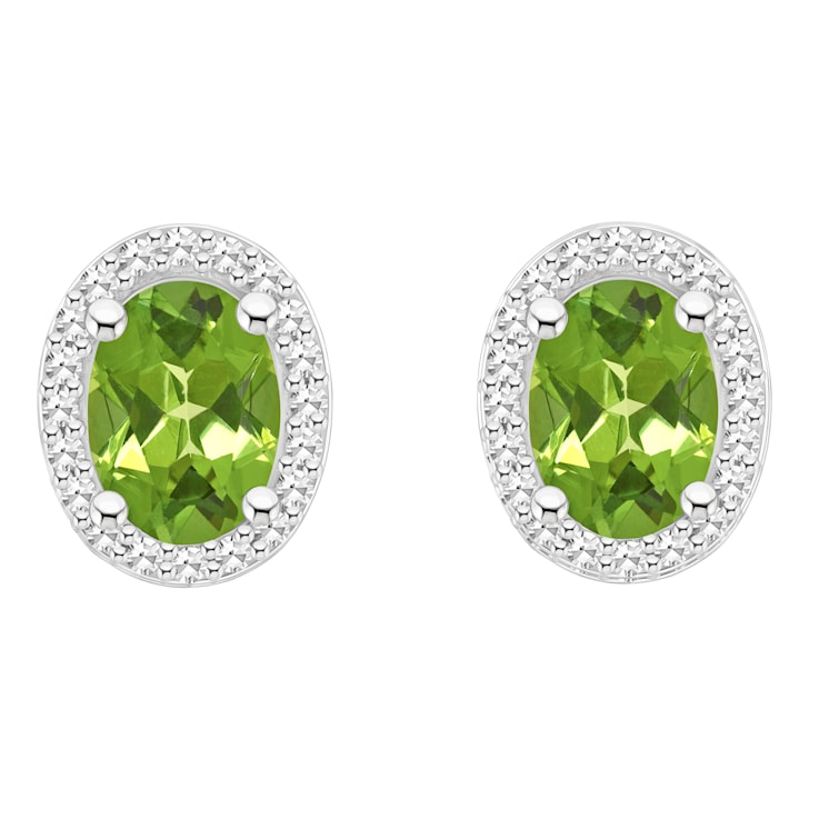 7x5mm Oval Peridot 1/5 ctw Diamond Rhodium Over Sterling Silver Halo
Stud Earrings