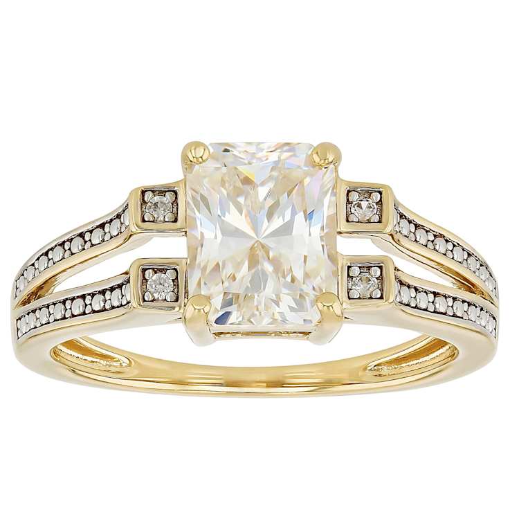Diamond Simulant Rectangular Octagonal Solitaire Ring In 18K Gold Over
Sterling Silver 3.34ctw