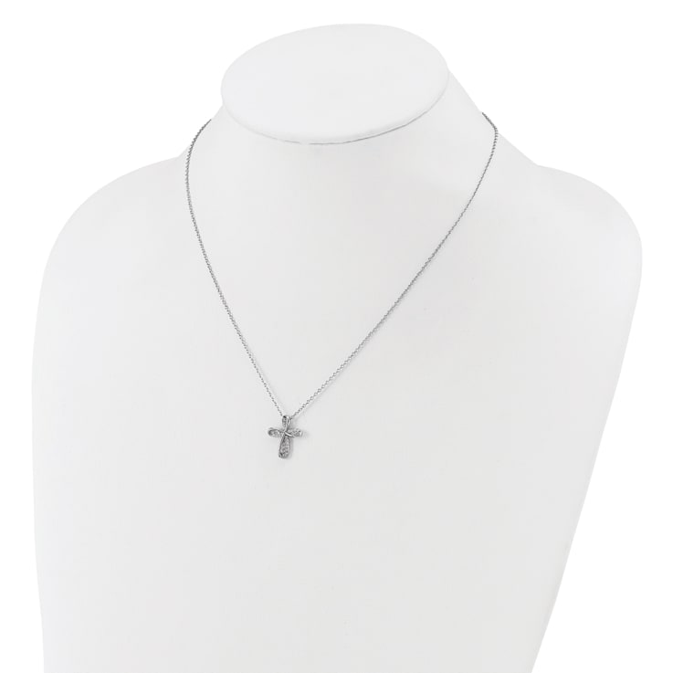 Rhodium Over Sterling Silver Polished Cubic Zirconia Cross with 2 Inch
Extension Necklace