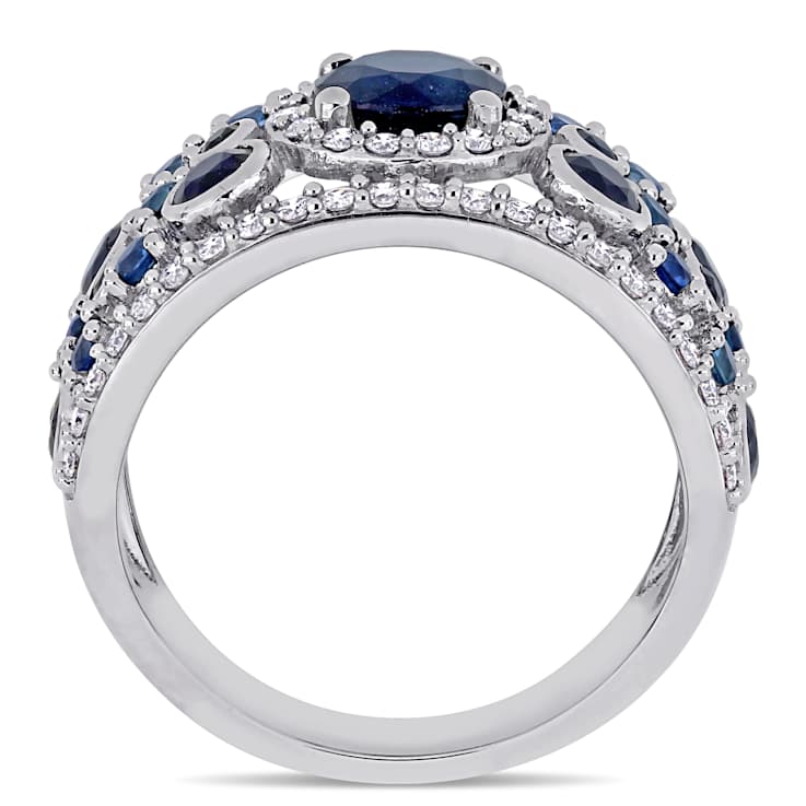 Dark Blue Sapphire and Diamond 14K White Gold Halo Ring 3.20ctw