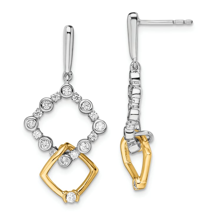 14K Two-tone Lab Grown Diamond SI1/SI2, G H I, Fancy Square Drop Post Earrings