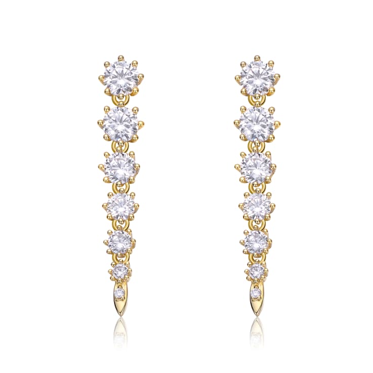 Linear CZ Fringe Drop Earrings In 14K Gold Over Sterling Silver